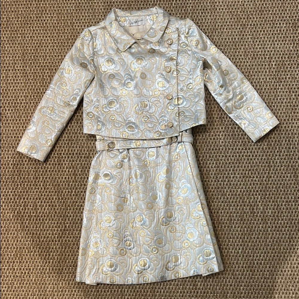 Elegant Vintage Gold & Silver Brocade Dress w/matching Jacket & Gorgeous Buttons